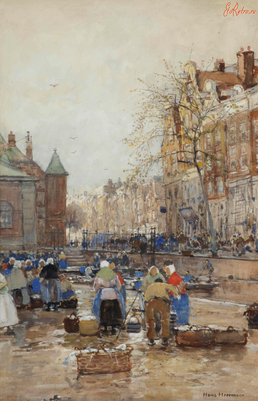 Картины - Ганс Херрманн. Амстердам. Рынок в Гелдерсекаде и Вааг