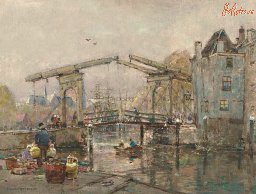 Картины - Ганс Херрманн. Подъёмный мост в Дордрехте