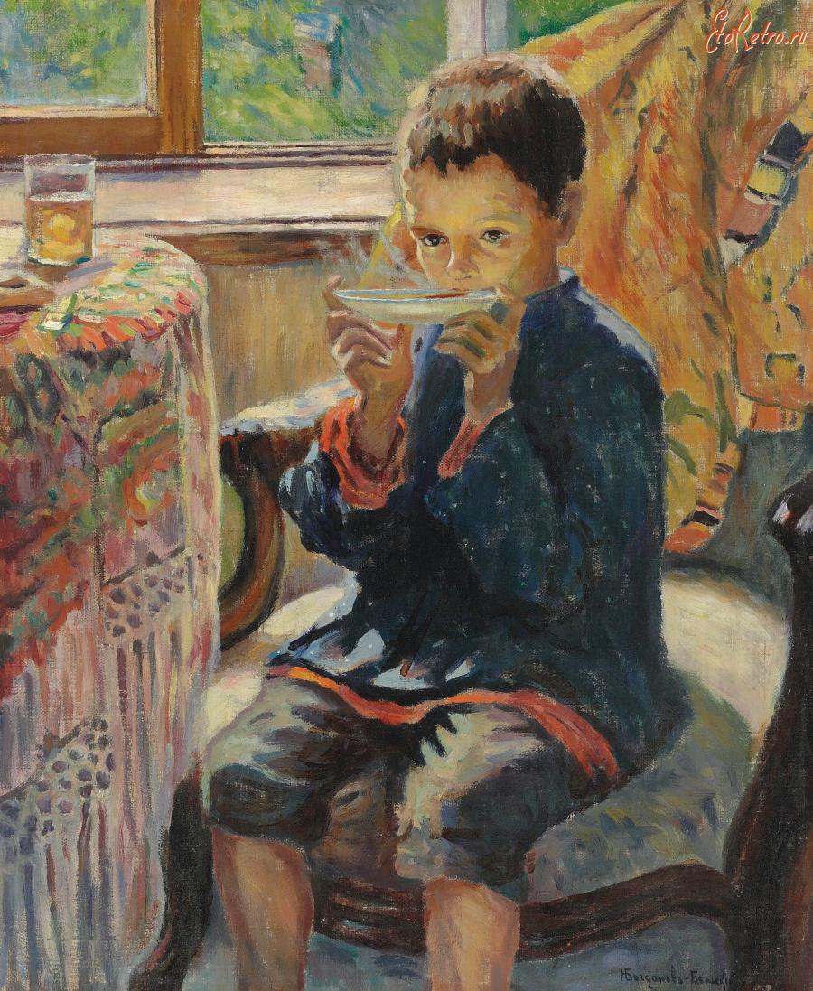 Картины - Николай Богданов-Бельский. Портрет мальчика за чайным столом