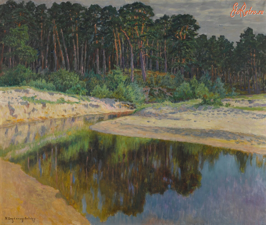 Картины - Николай Богданов-Бельский. Сосновый лес на берегу реки