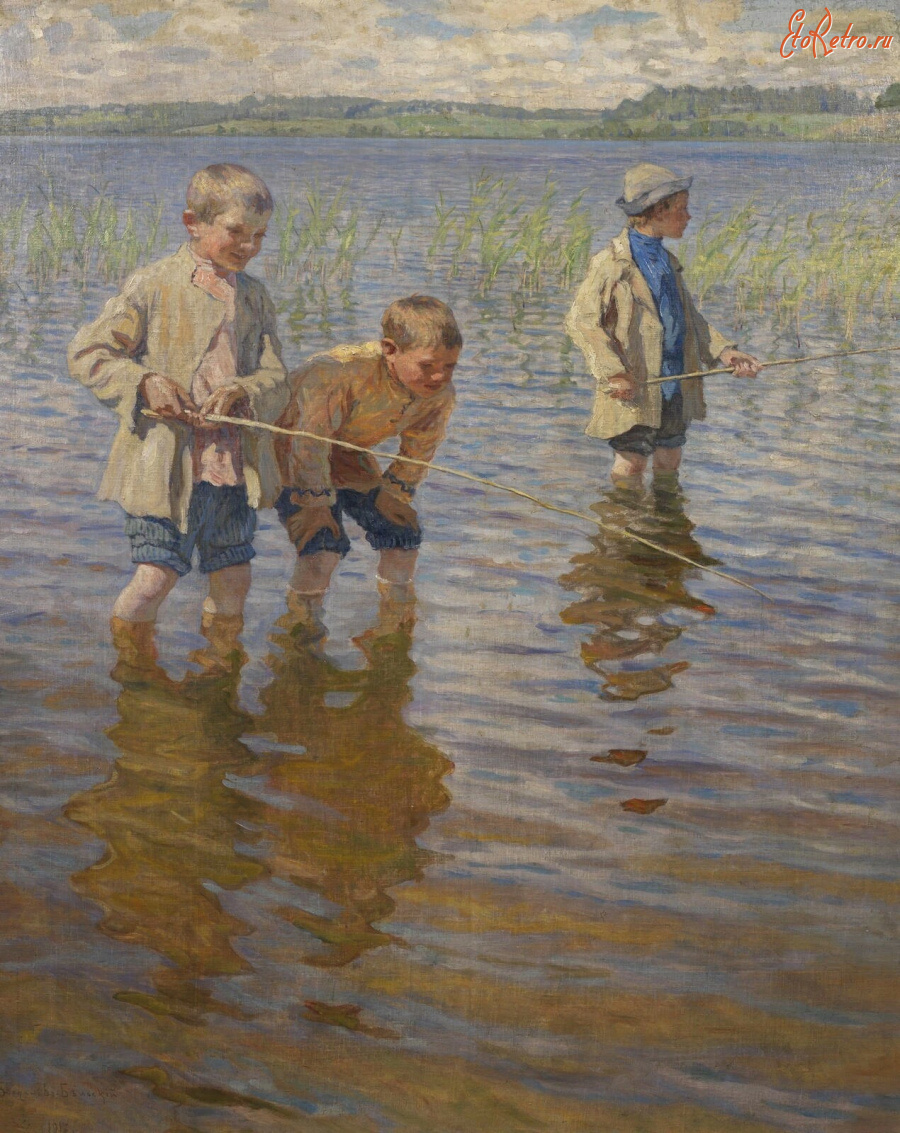 Картины - Николай Богданов-Бельский. Юные рыболовы. Дневная рыбалка