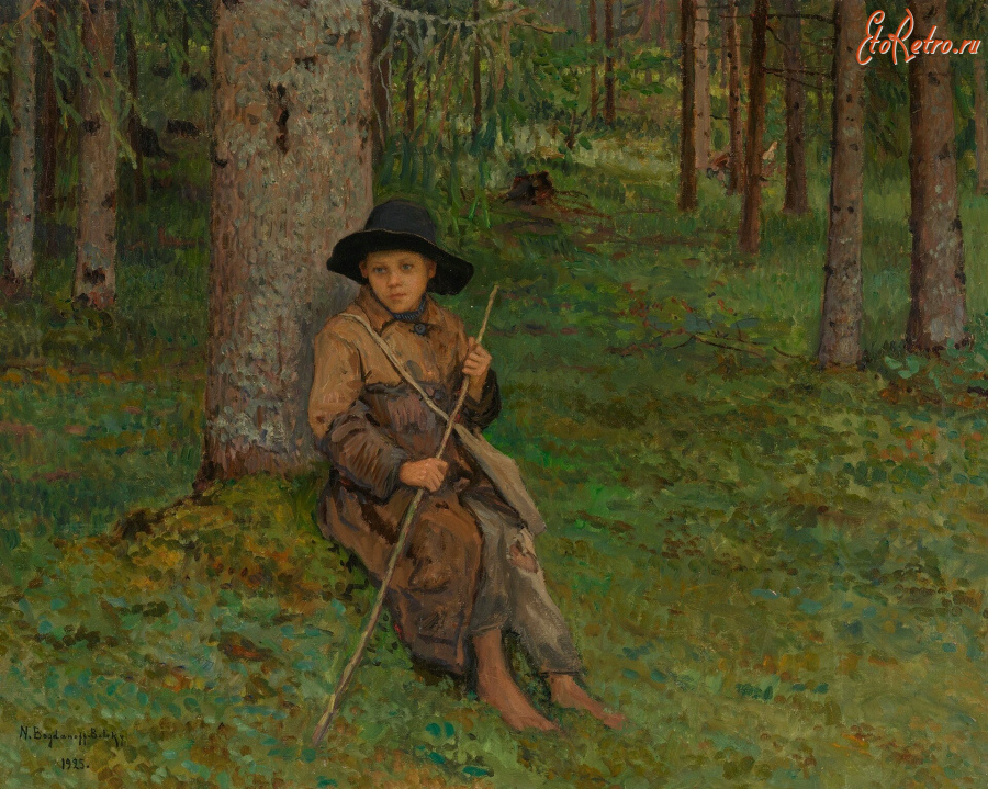 Картины - Николай Богданов-Бельский. Крестьянские дети. Мальчик в лесу