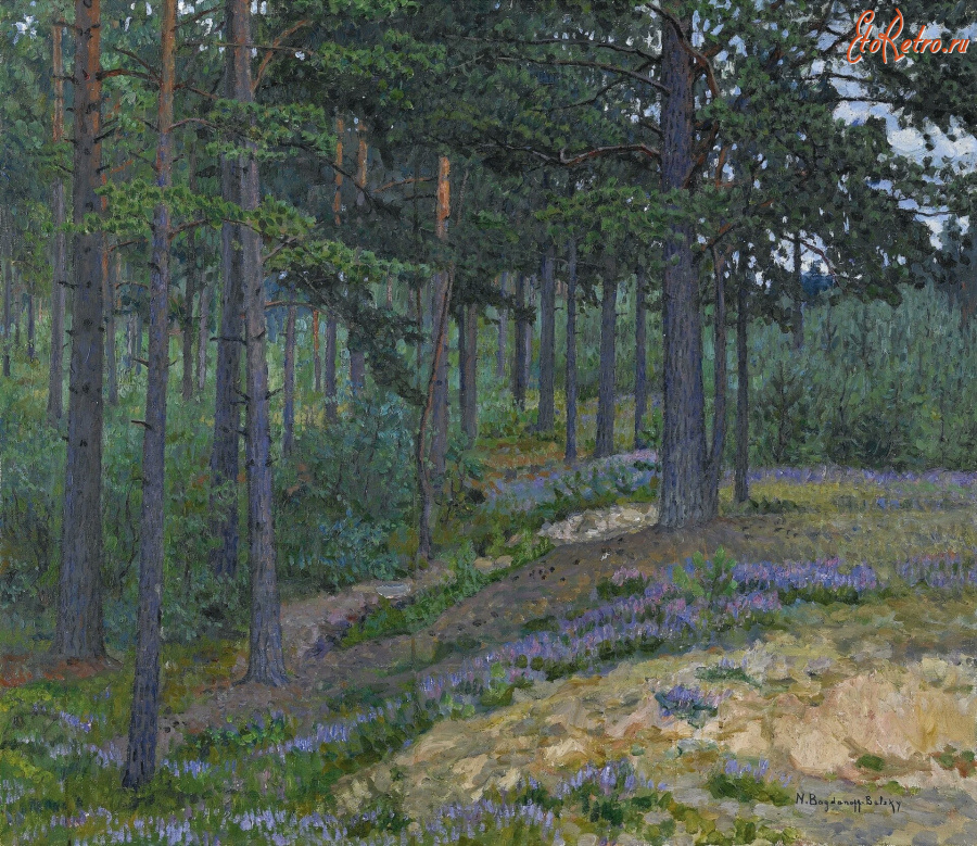 Картины - Николай Богданов-Бельский. Колокольчики в сосновом лесу