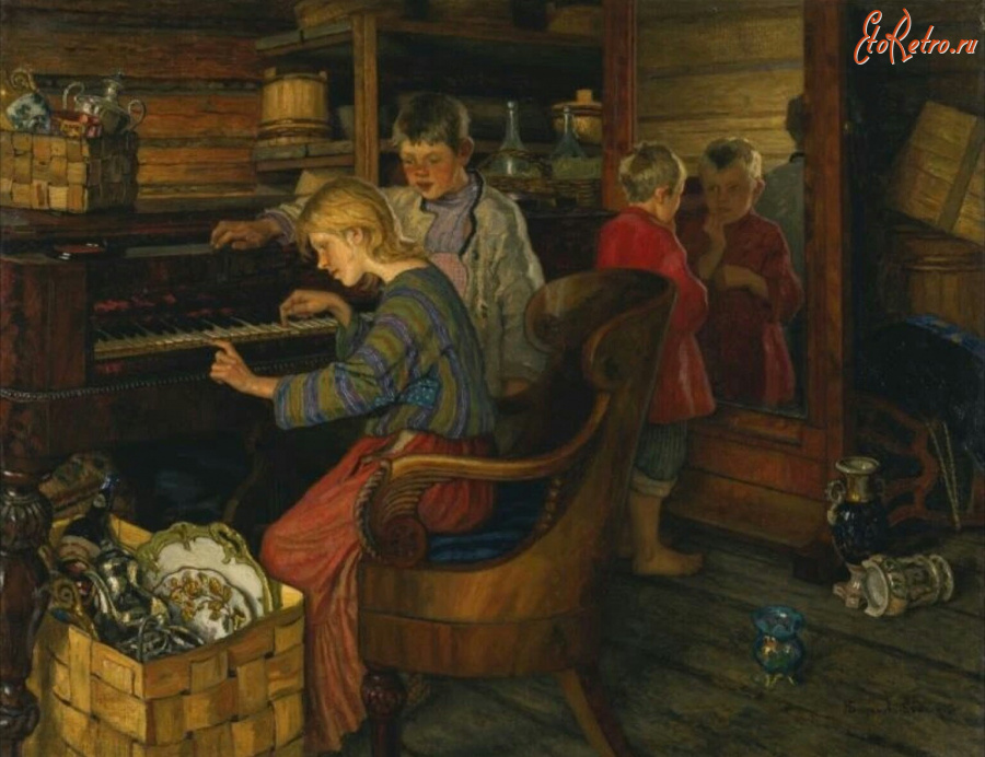 Картины - Николай Богданов-Бельский. Дети за пианино