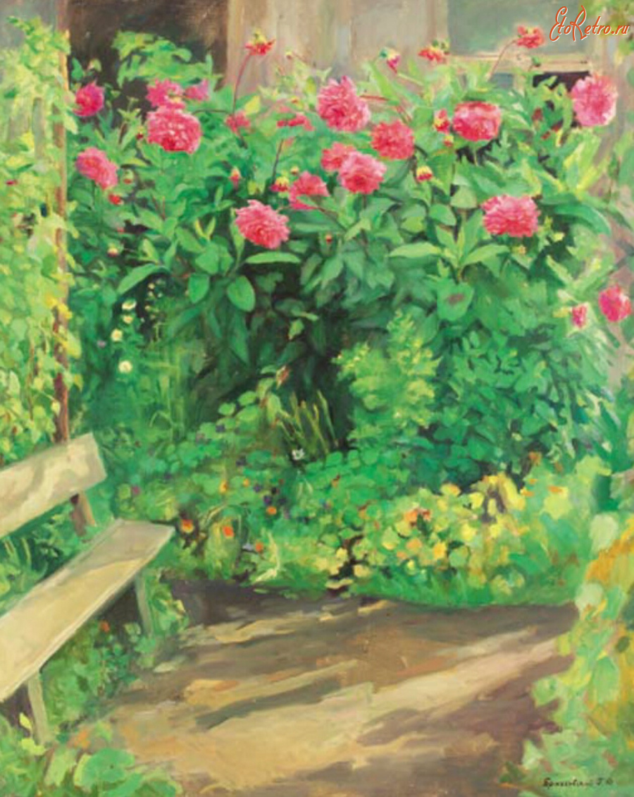 Картины - Генрих Бржозовский. Пейзаж Цветы в саду
