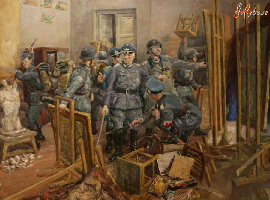Картины - Генрих Бржозовский. Немецкие солдаты в мастерской художника
