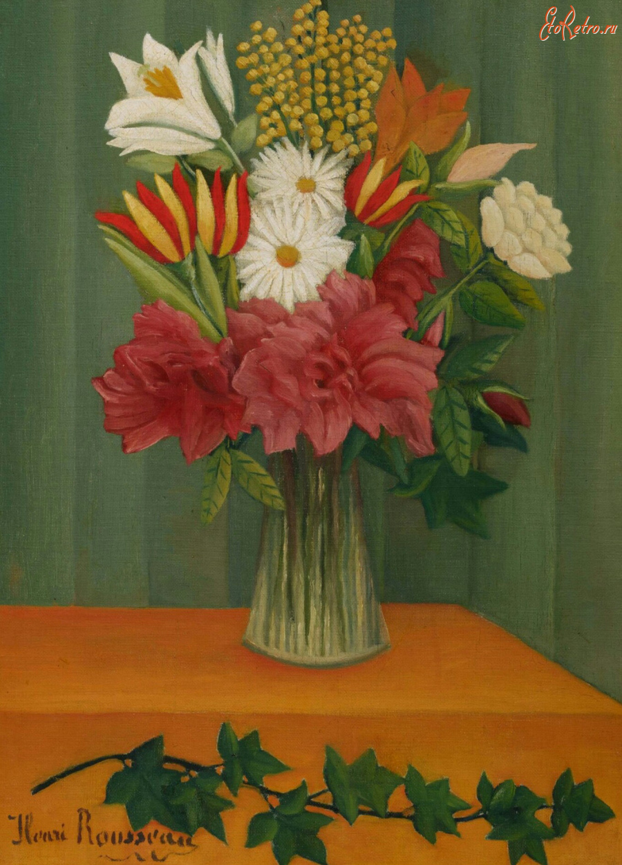 Картины - Анри Руссо. Натюрморт Цветы в вазе и ветка плюща