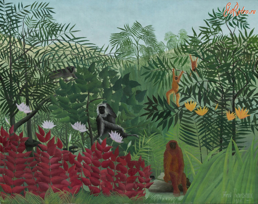 Картины - Анри Руссо. Джунгли. Экзотический лес с обезьянами