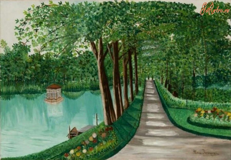 Картины - Анри Руссо. Пейзаж Аллея на берегу озера и птичий домик