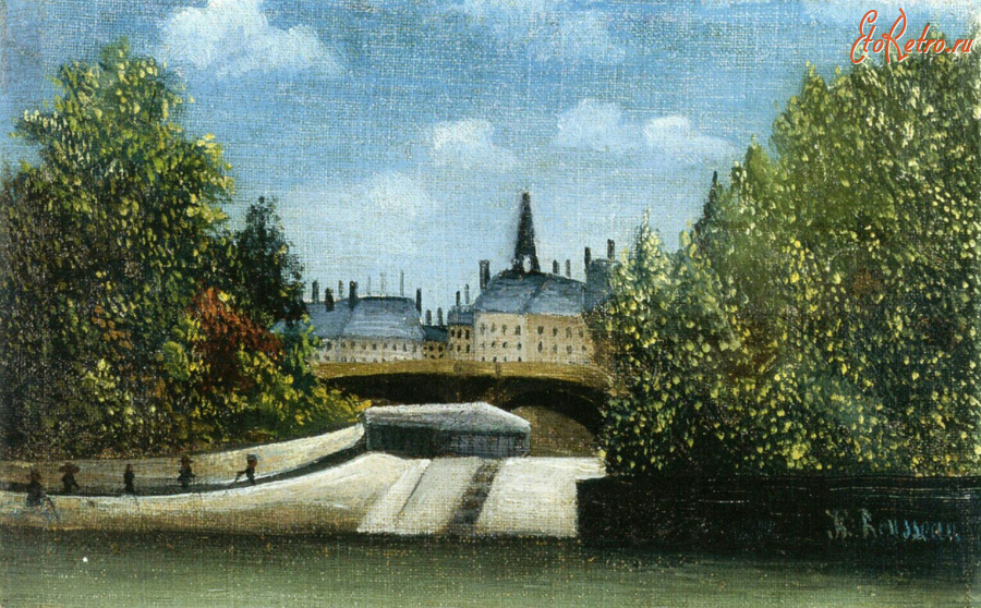Картины - Анри Руссо. Вид на остров Сите в Париже. Летний пейзаж. Городской пейзаж