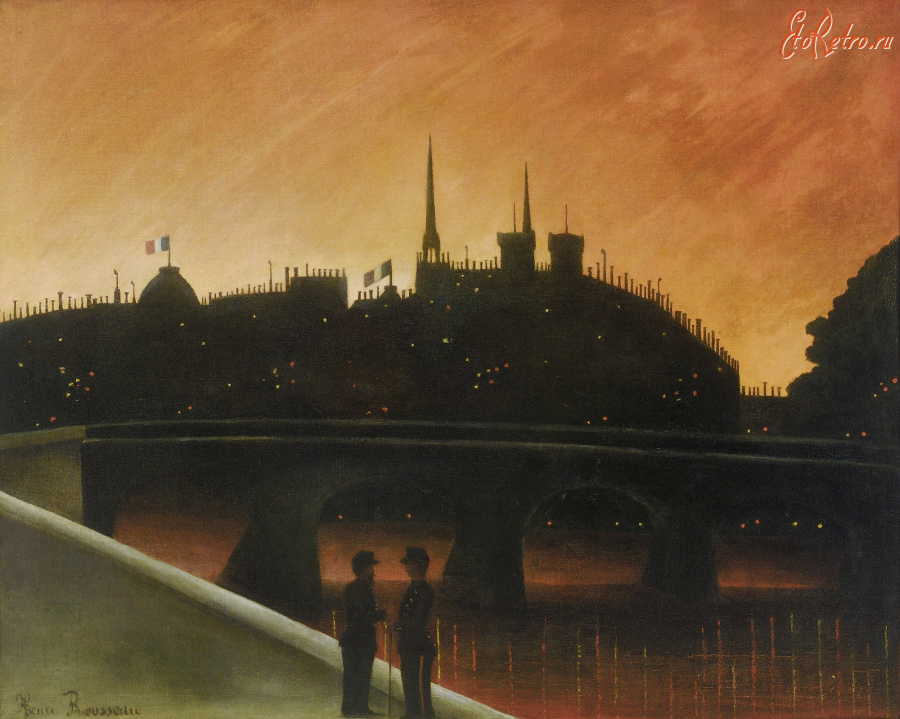 Картины - Анри Руссо. Вид на Иль-де-Сите в Париже. Вечерний пейзаж. Городской пейзаж