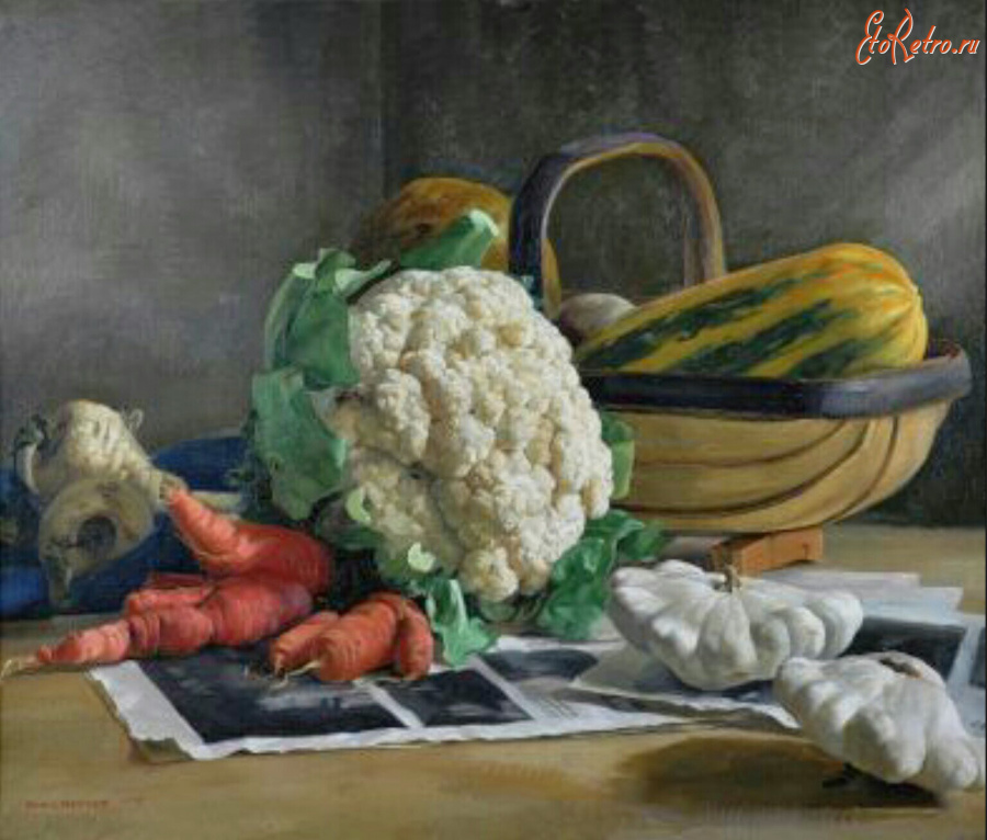 Картины - Нора Хейзен. Натюрморт Овощи в корзине на столе