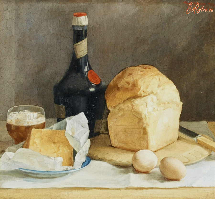 Картины - Нора Хейзен. Натюрморт Хлеб и бутылка вина
