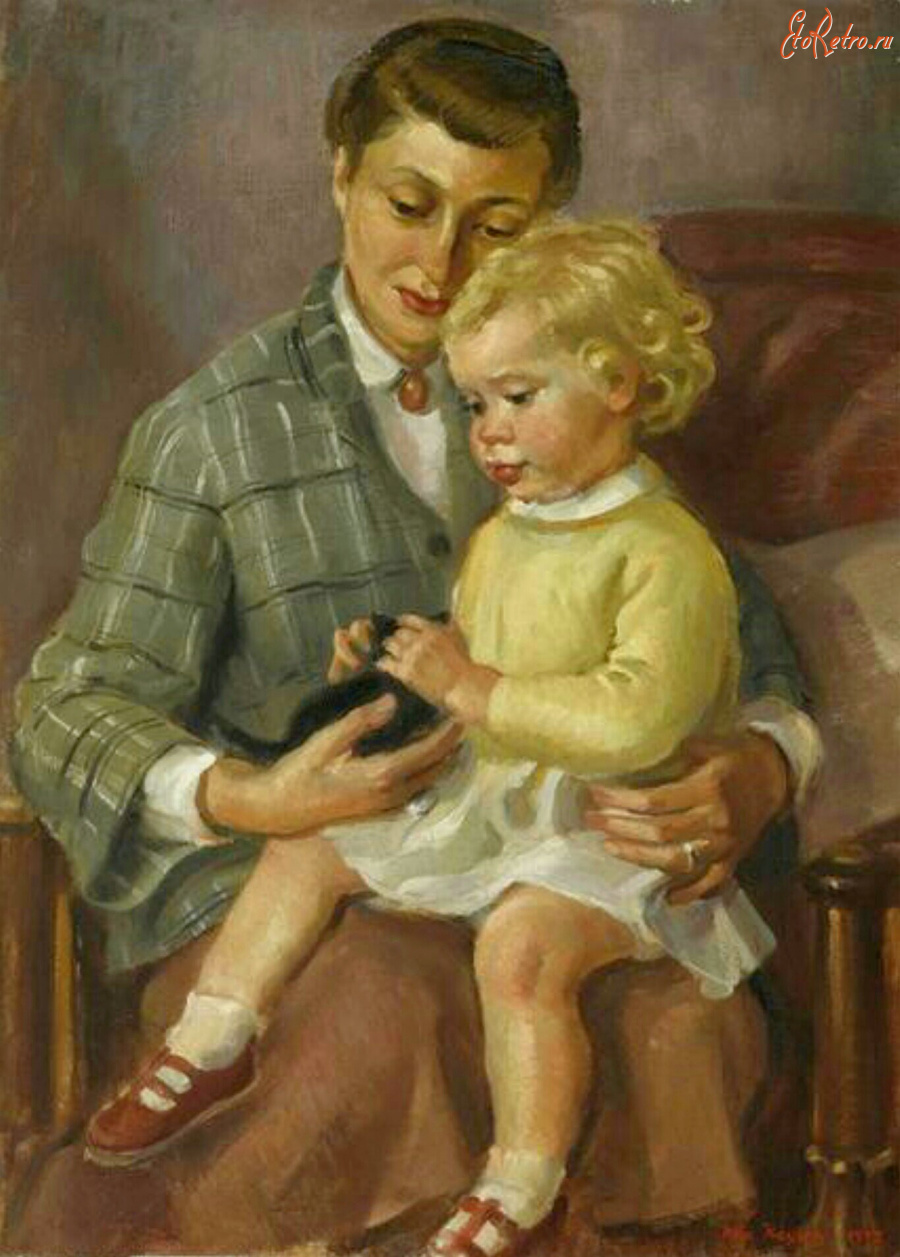 Картины - Нора Хейзен. Мать с ребенком и котёнок