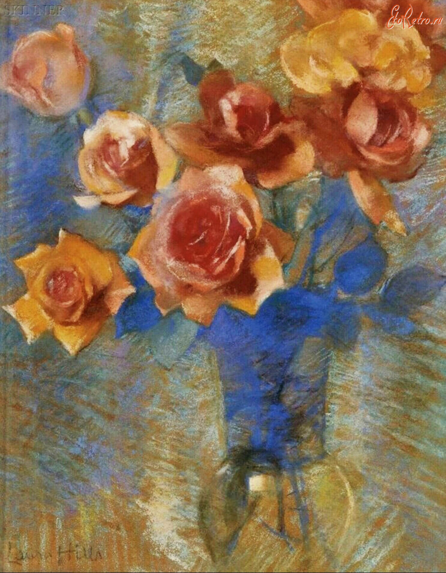 Картины - Лаура Комбс Хиллс. Розы в стеклянной вазе
