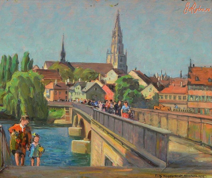 Картины - Фриц Хильдебранд. Констанца. Вид на мост и башню собора