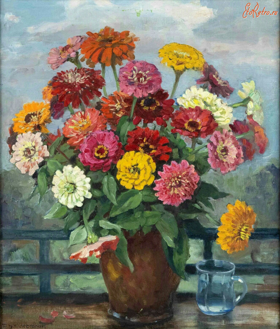 Картины - Фриц Хильдебранд. Букет цветов на балконе