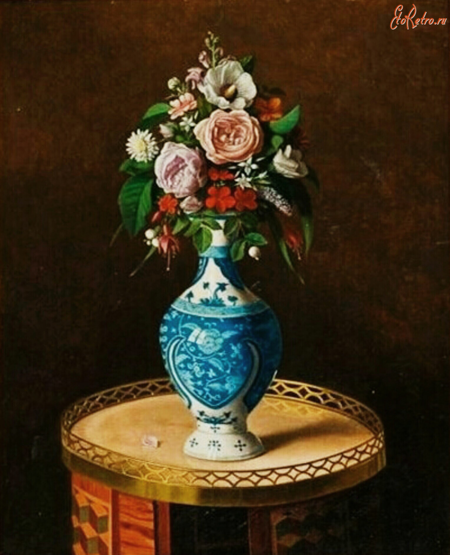 Картины - Герберт Дэвис Рихтер. Цветы в бело-голубой вазе