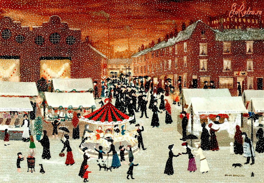 Картины - Хелен Лейфилд Брэдли. Олдхемский рынок в канун Рождества