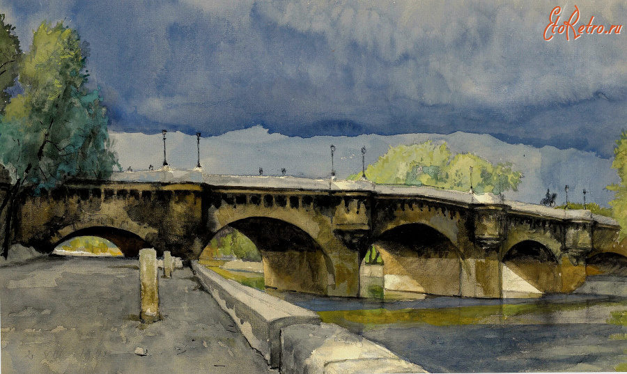 Картины - Александр Бенуа. Новый мост в Париже. Грозовые облака