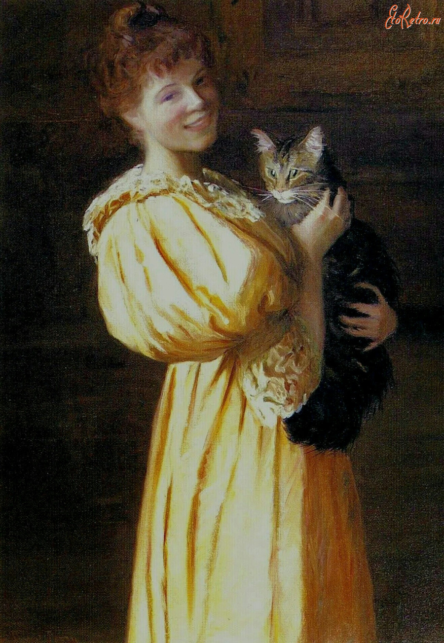 Картины - Лилла Кэбот Перри. Девушка с кошкой. Эдит и Лирре