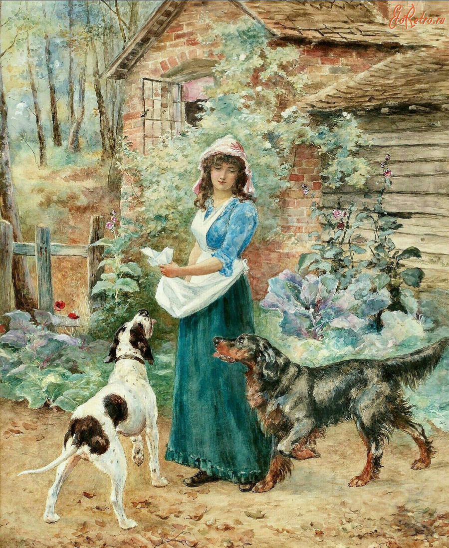 Картины - Артур Драммонд. Девушка с собаками. Портрет Норы Драммонд