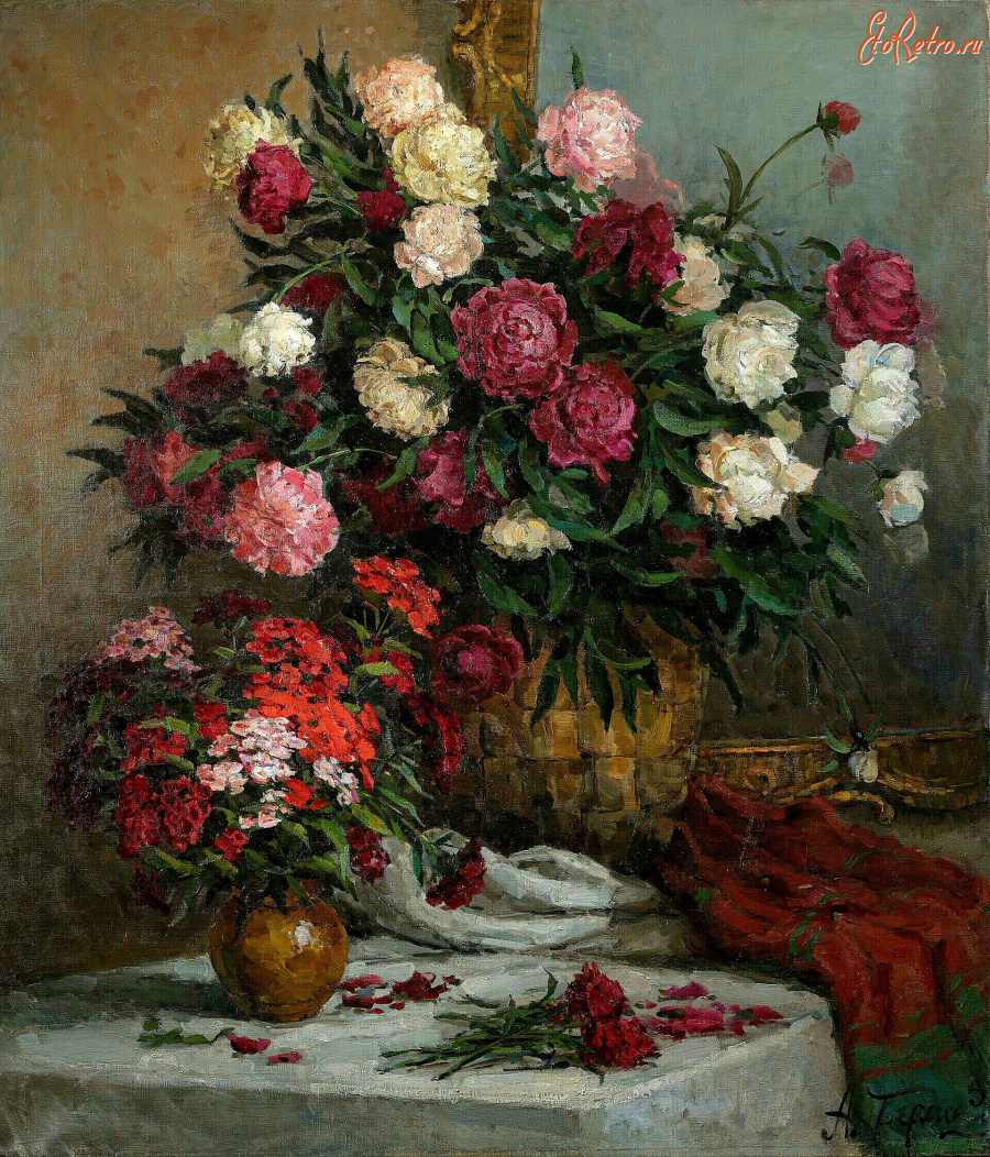 Картины - Александр Герасимов. Натюрморт с пионами и турецкой гвоздикой