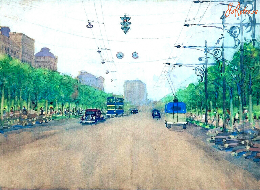 Картины - Александр Герасимов. Москва. Улица Горького