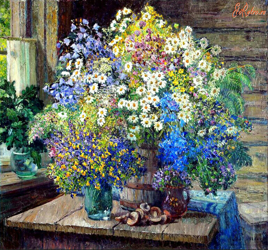 Картины - Александр Герасимов. Придорожные цветы. Ромашки и колокольчики