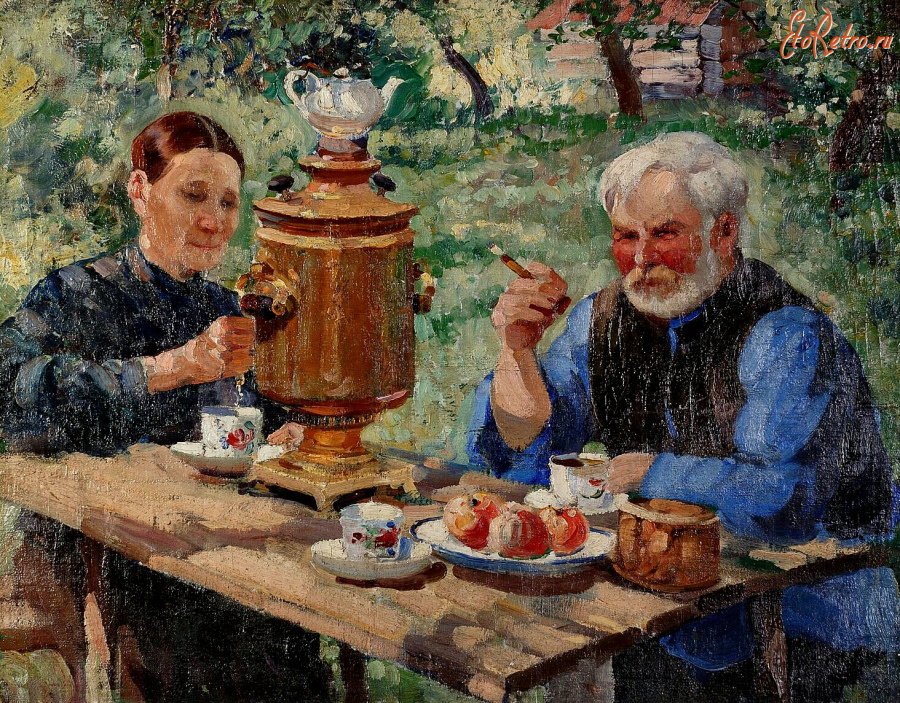 Картины - Александр Герасимов. Семья художника. За чаем