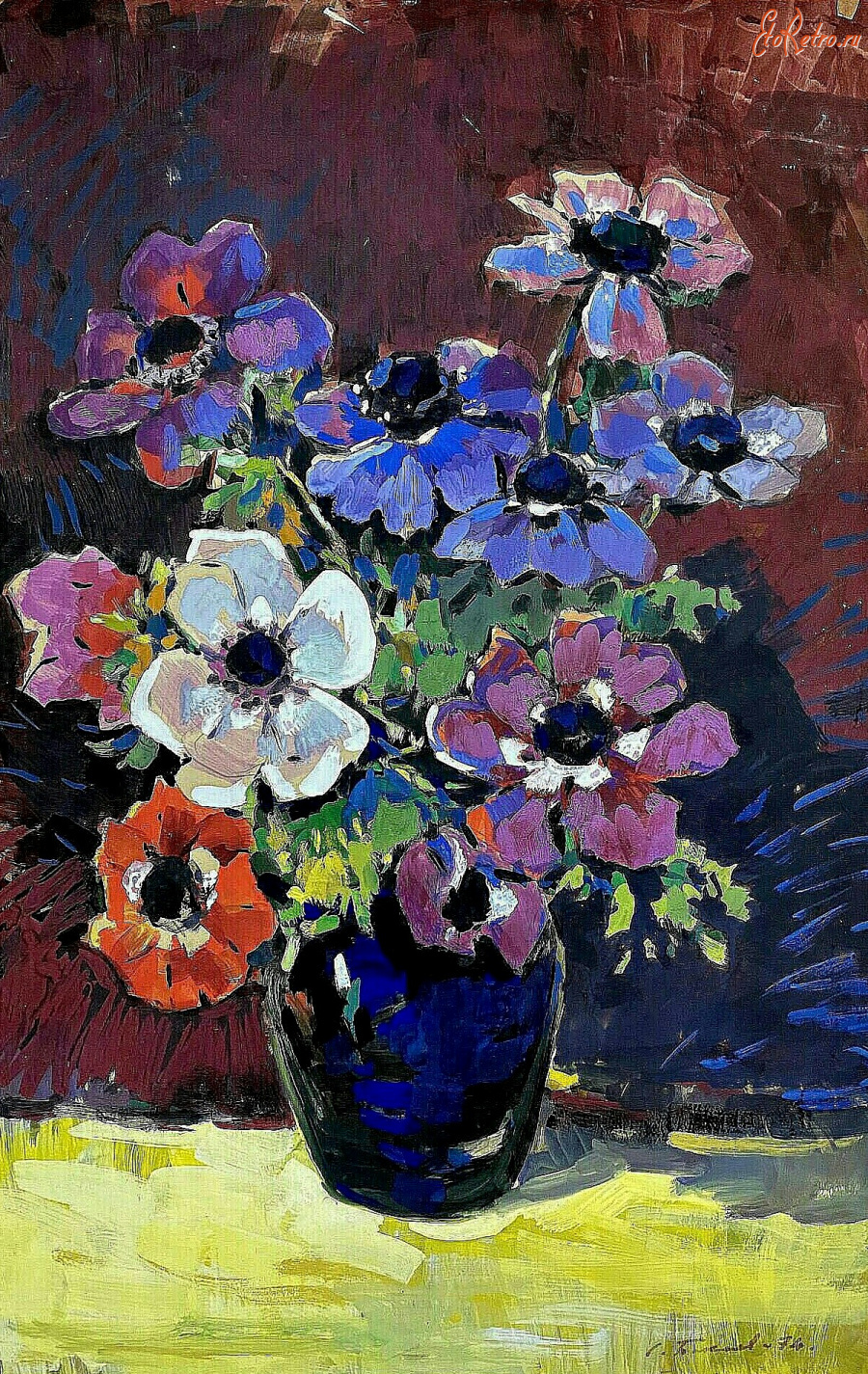 Картины - Сергей Бакаев. Анемоны в голубой вазе