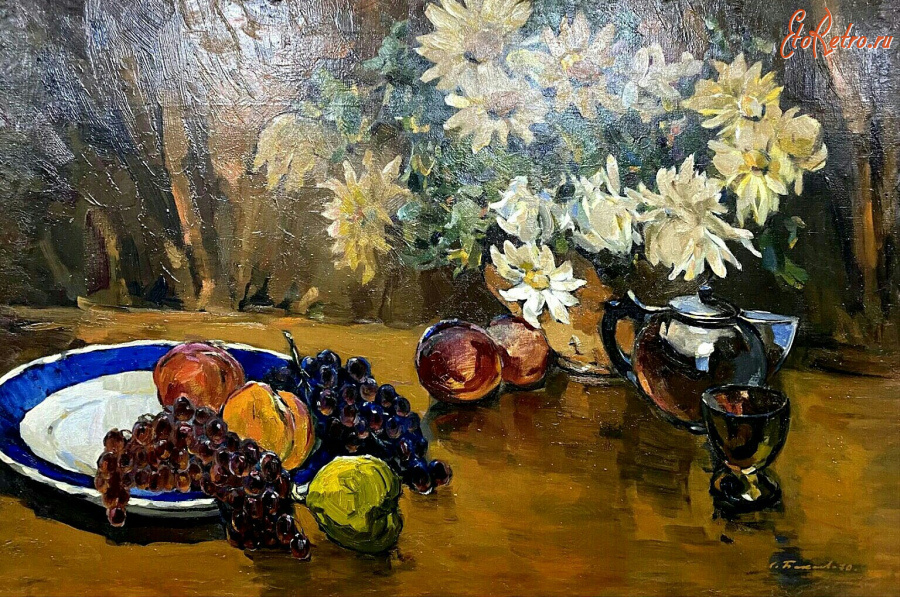 Картины - Сергей Бакаев. Ромашки и фрукты в вазе