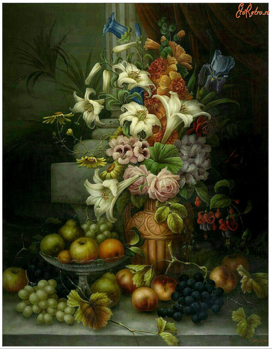 Картины - Э. Стил. Натюрморт Цветы и фрукты