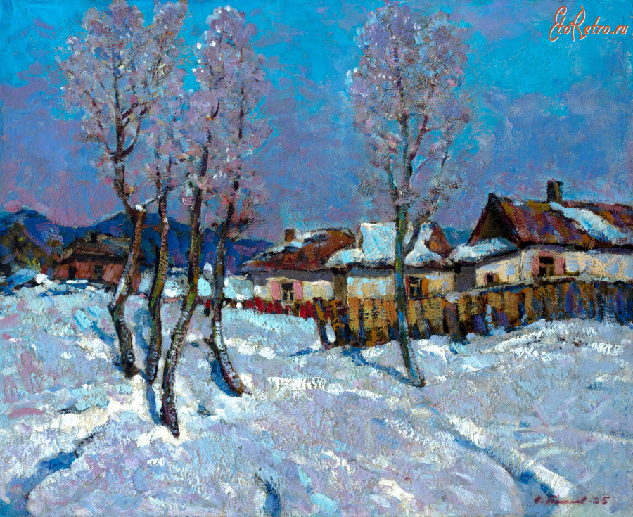 Картины - Сергей Бакаев. Зима. Дома под снегом