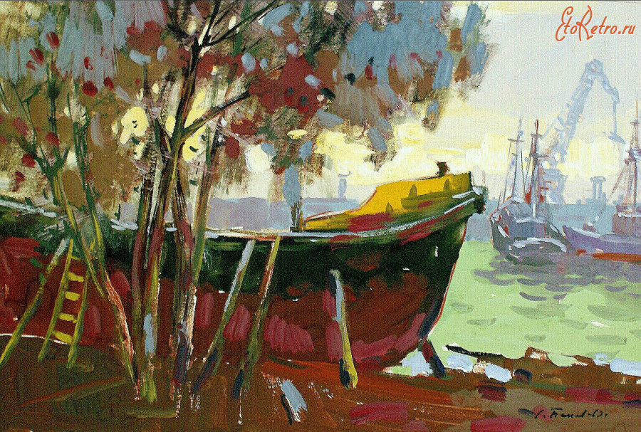 Картины - Сергей Бакаев. Лодка под деревом