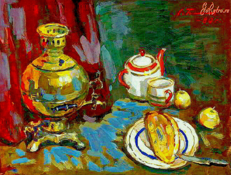 Картины - Сергей Бакаев. Вечернее чаепитие с самоваром