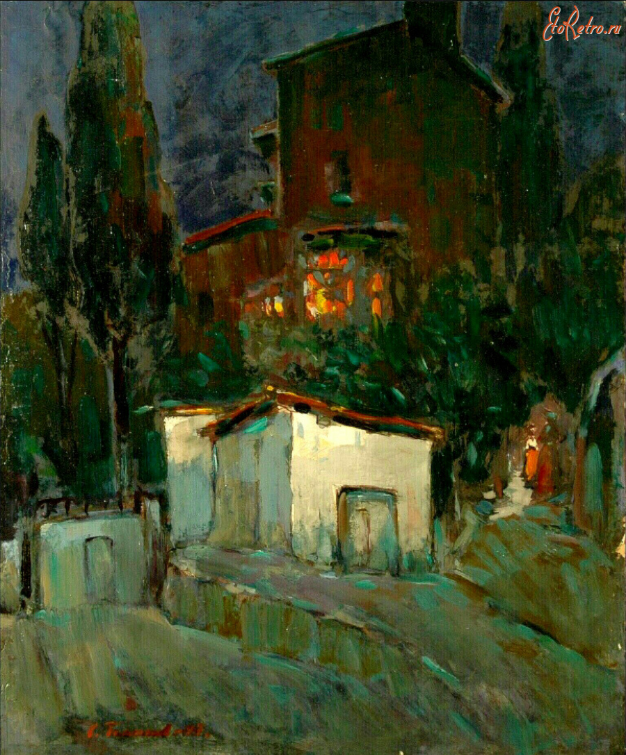 Картины - Сергей Бакаев. Крымский городок. Вечерние огни