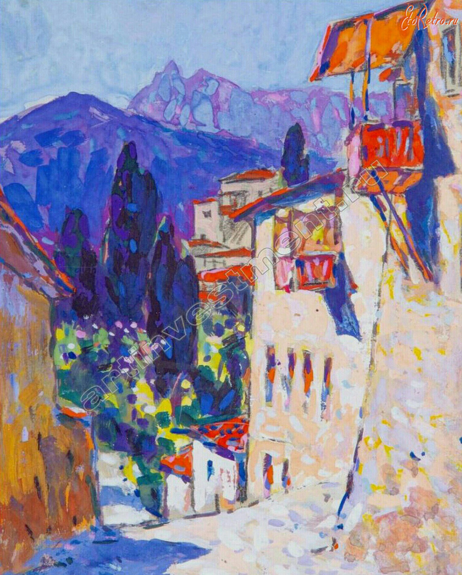 Картины - Сергей Бакаев. Крым. Старая улочка на фоне гор