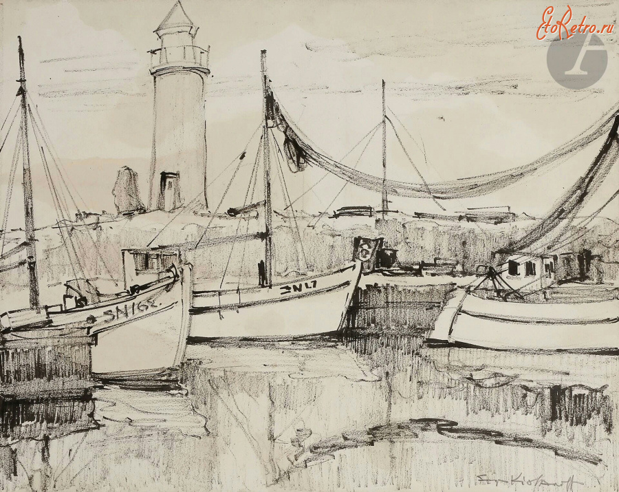 Картины - Сергей Кислаков. Швеция. Рыбацкие лодки в порту