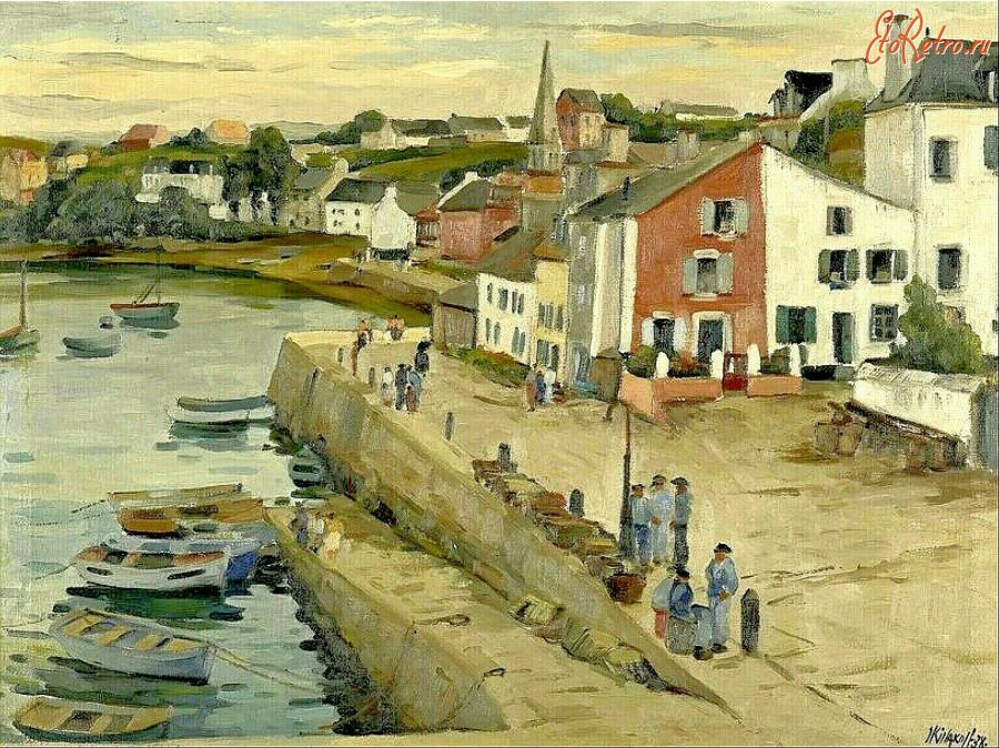 Картины - Сергей Кислаков. Остров Бель-Иль. Рыбаки на причале в Созоне