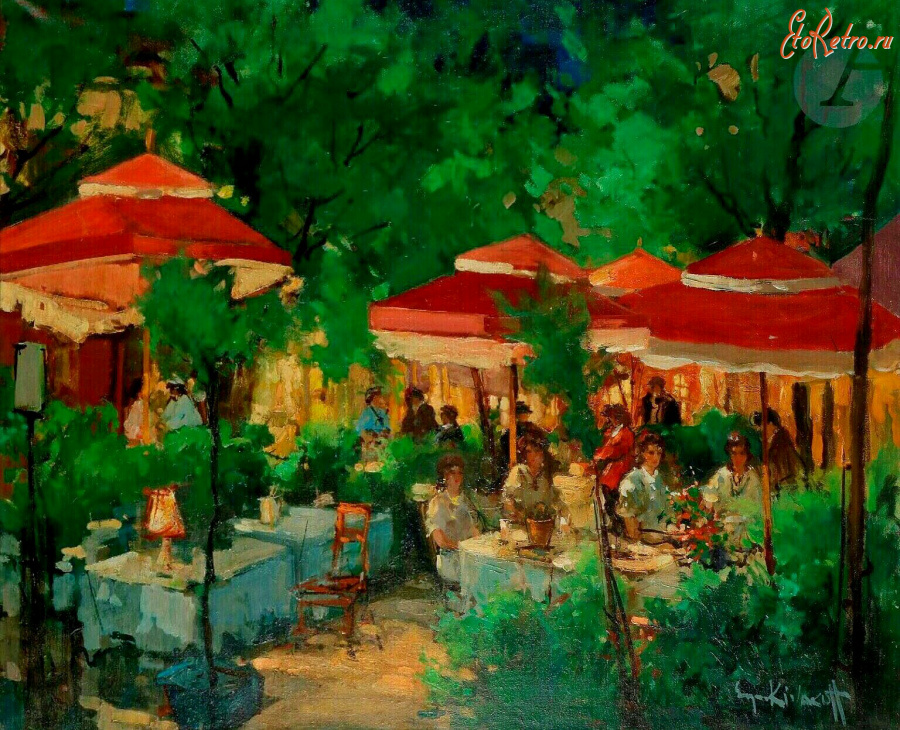 Картины - Сергей Кислаков. Монмартр. Кафе под красными зонтиками