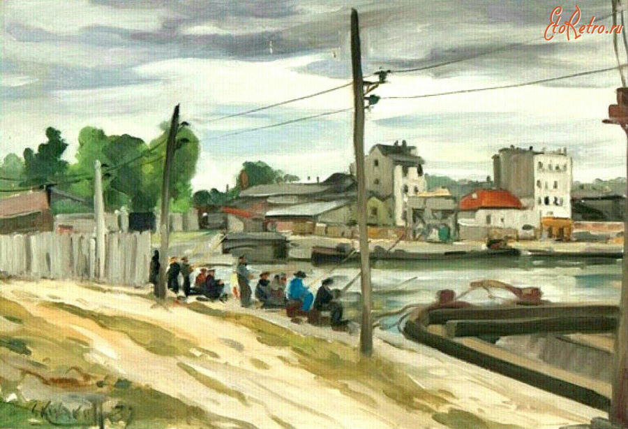 Картины - Сергей Кислаков. Рыбаки на берегу канала