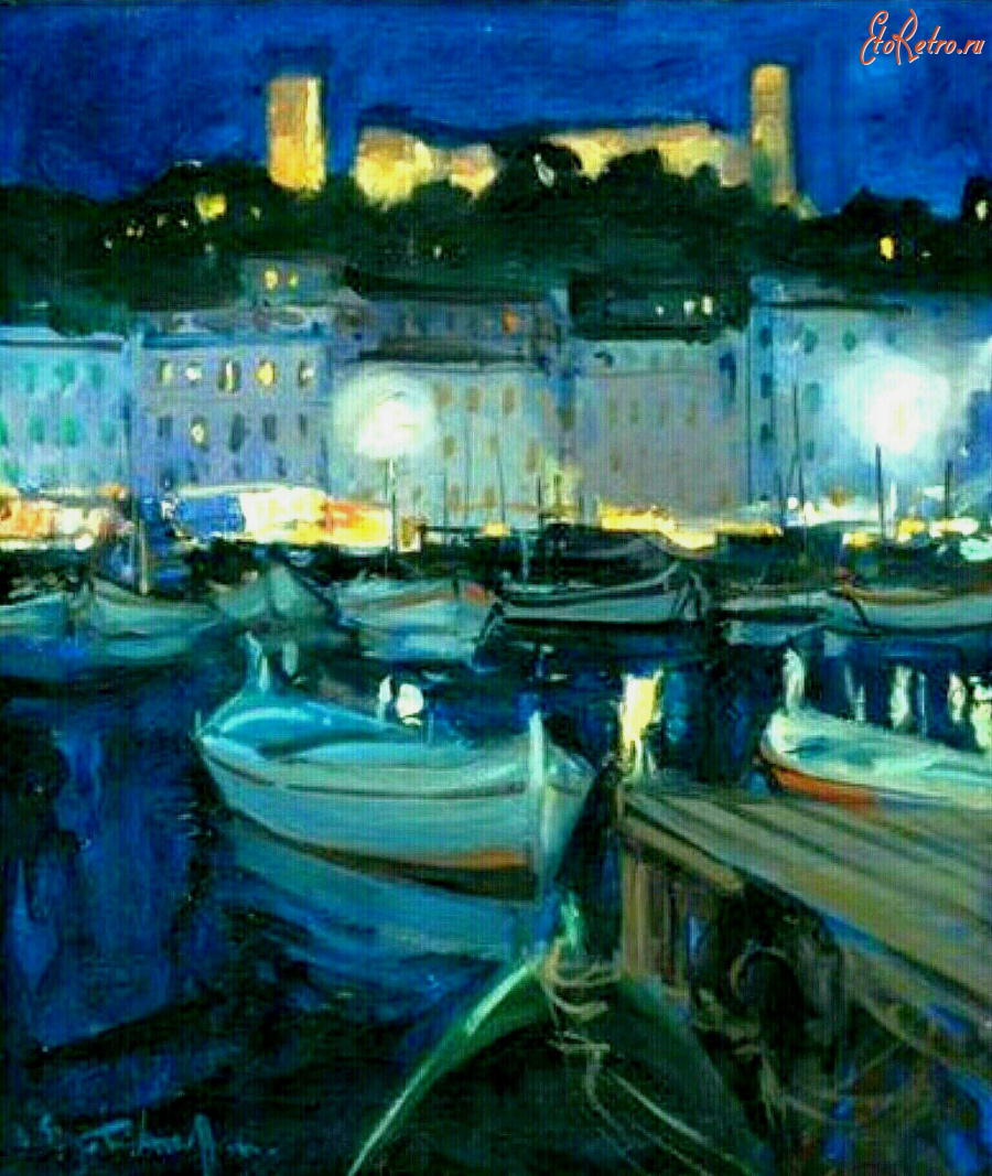 Картины - Сергей Кислаков. Канны. Порт ночью