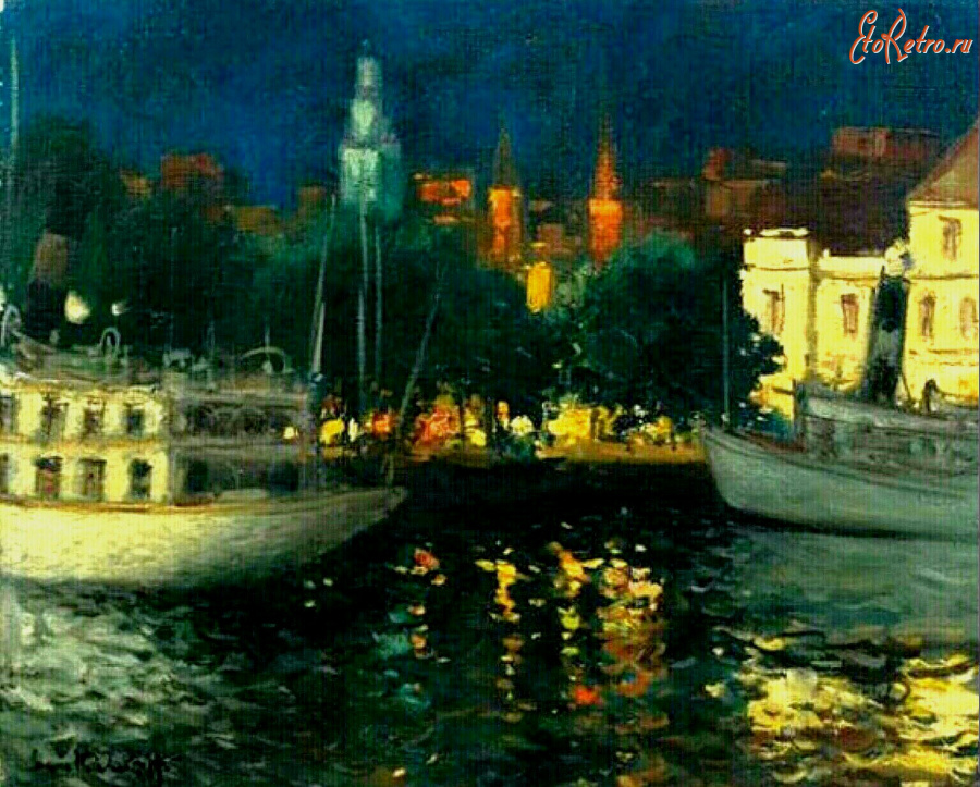 Картины - Сергей Кислаков. Порт в Сен-Тропе ночью