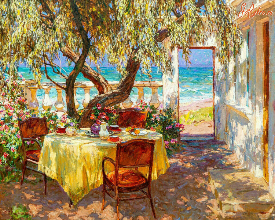 Картины - Пётр Столяренко. Крым. Внутренний дворик у моря