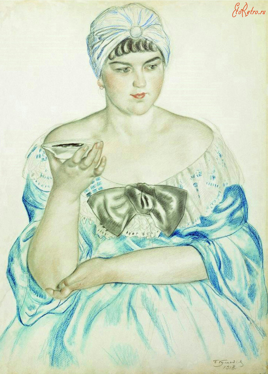 Картины - Борис Кустодиев. Женщина за чаем. Галина Адеркас