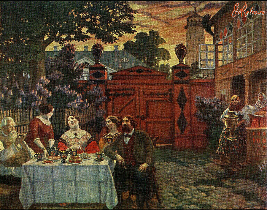 Картины - Борис Кустодиев. Чаепитие в саду