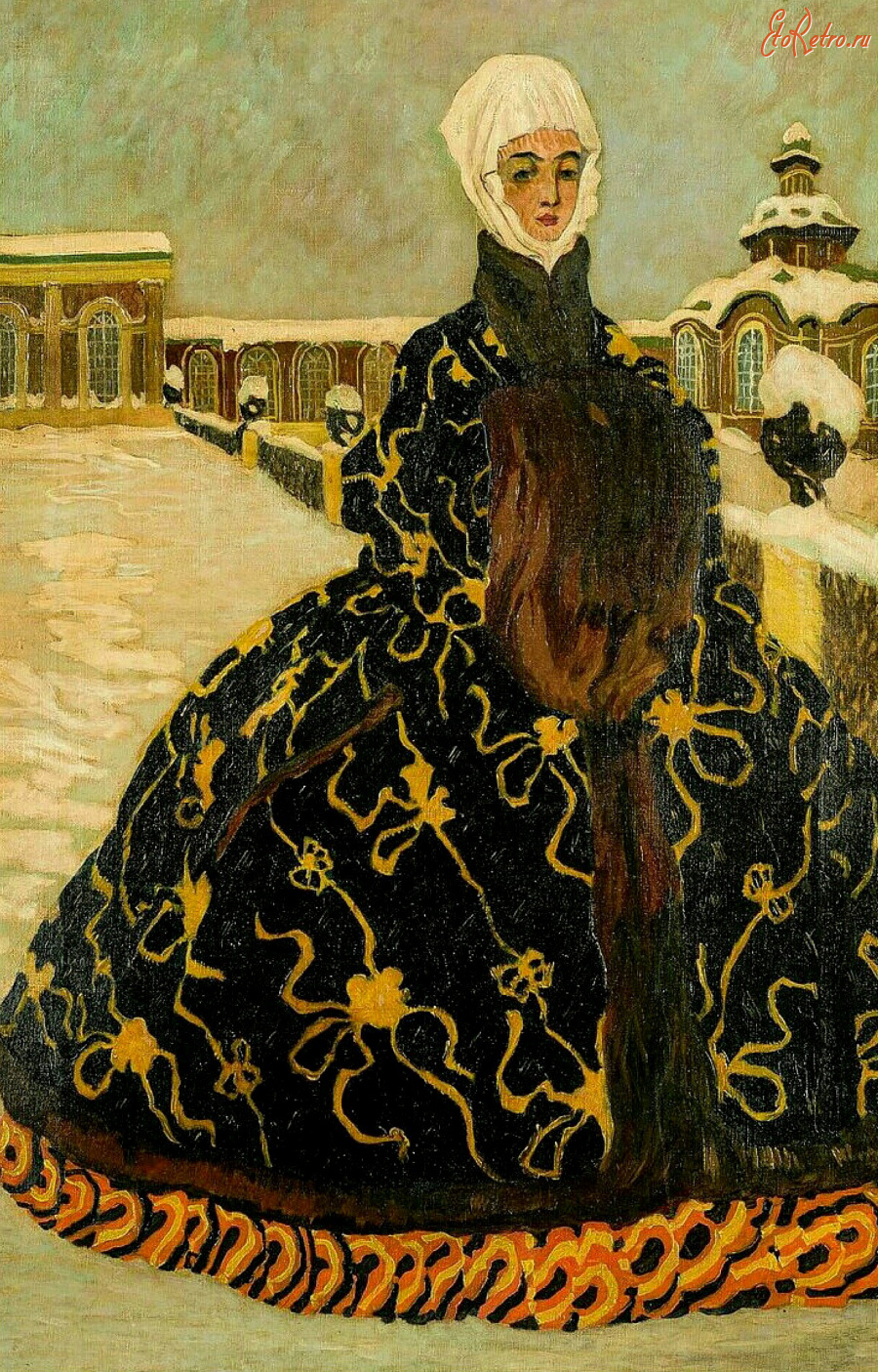 Картины - Борис Кустодиев. Портрет женщины в зимнем пейзаже