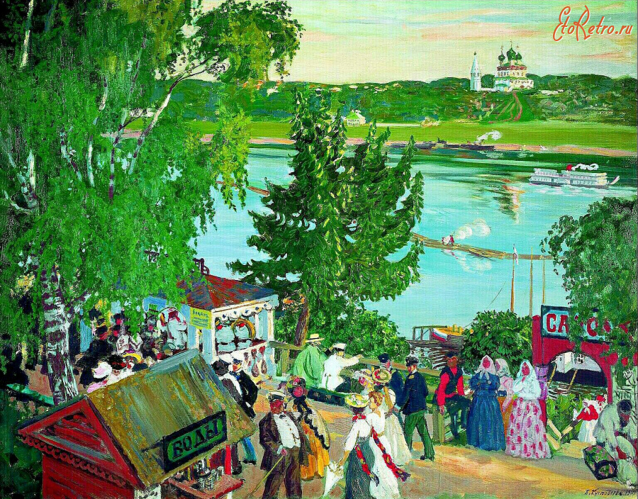 Картины - Борис Кустодиев. Гуляние на Волге в Тутаеве