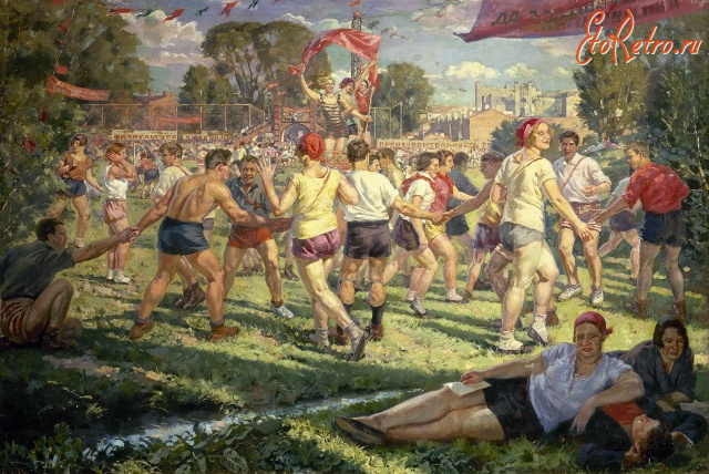 Картины - Физкультурные игры на стадионе.